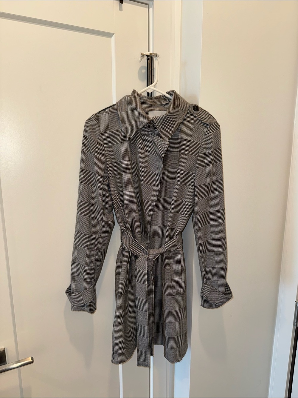 Carolina Belle Black and White Plaid Trench Coat